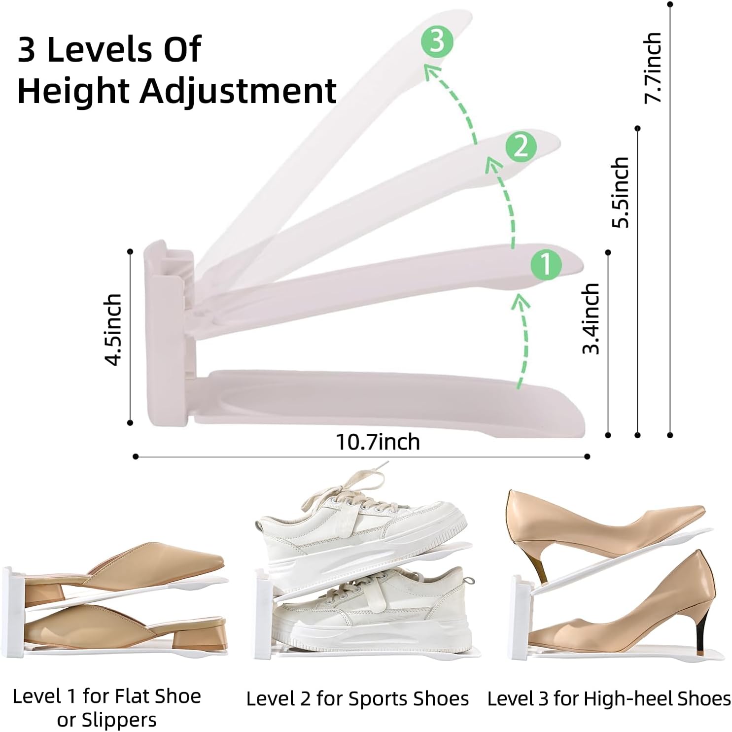 12 Pack Shoe Slots Organizer Adjustable Level Shoe Stacker Holder Storage Space Saving Sneakers Display Tray Rack for Closet (White, 12Pack) - Image 3