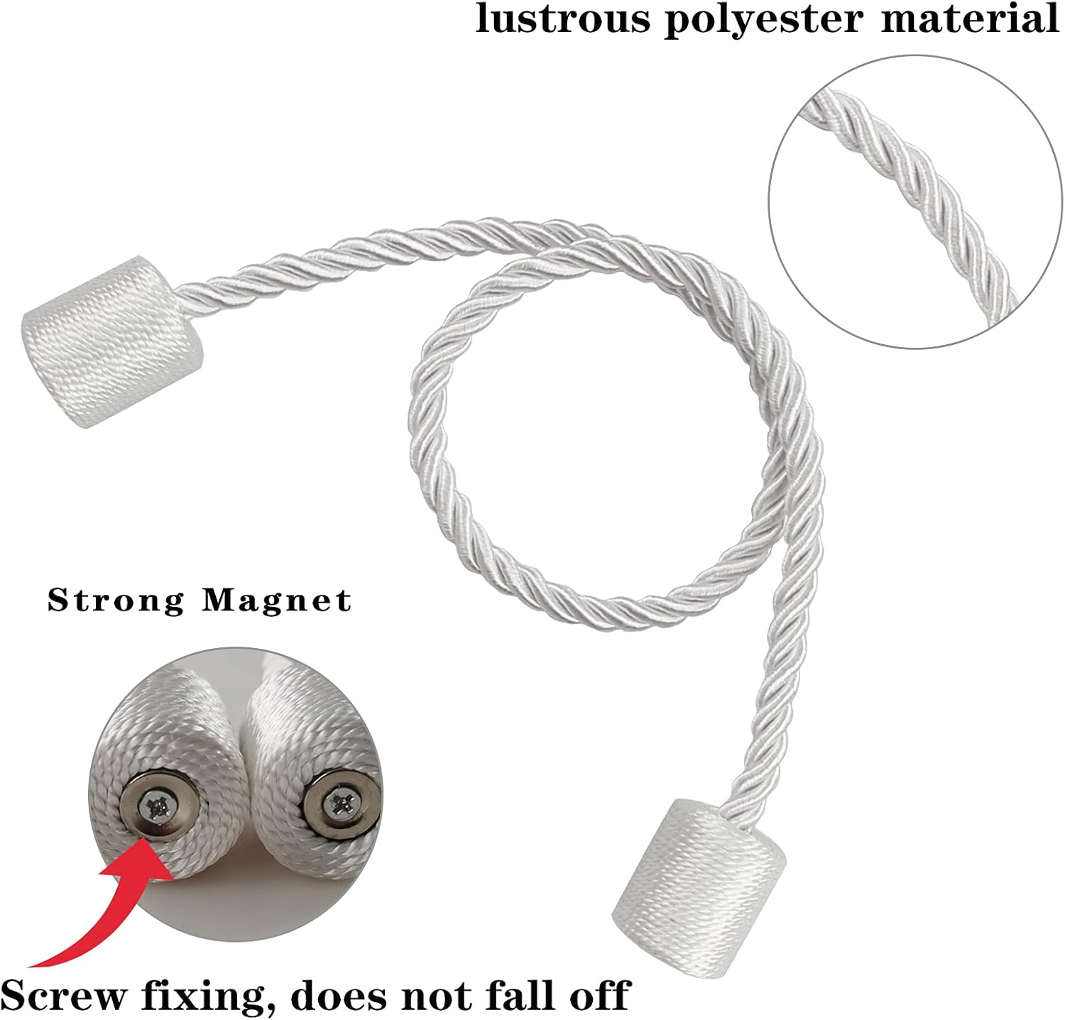 2 Pack White Strong Magnetic Curtain Tiebacks Outdoor Elegant Decorative Tie Backs Modern Rope Tiebacks for Drapes Window Curtain Holdbacks for Draperies - Image 2