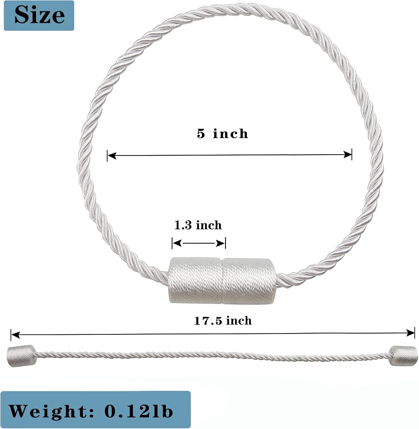 2 Pack White Strong Magnetic Curtain Tiebacks Outdoor Elegant Decorative Tie Backs Modern Rope Tiebacks for Drapes Window Curtain Holdbacks for Draperies - Image 3