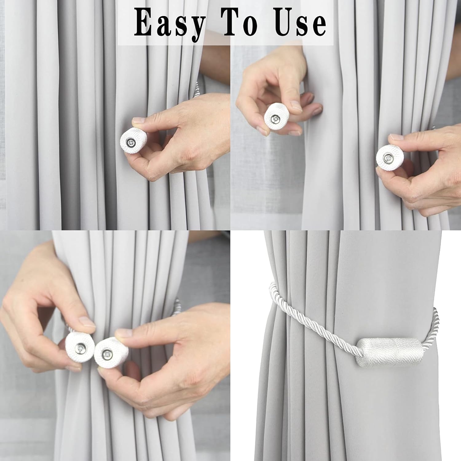 2 Pack White Strong Magnetic Curtain Tiebacks Outdoor Elegant Decorative Tie Backs Modern Rope Tiebacks for Drapes Window Curtain Holdbacks for Draperies - Image 4