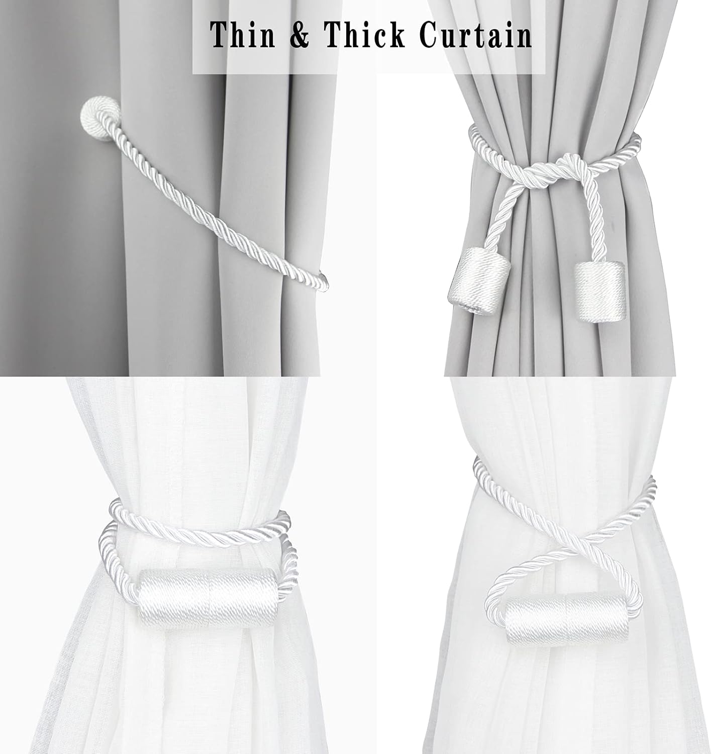 2 Pack White Strong Magnetic Curtain Tiebacks Outdoor Elegant Decorative Tie Backs Modern Rope Tiebacks for Drapes Window Curtain Holdbacks for Draperies - Image 5