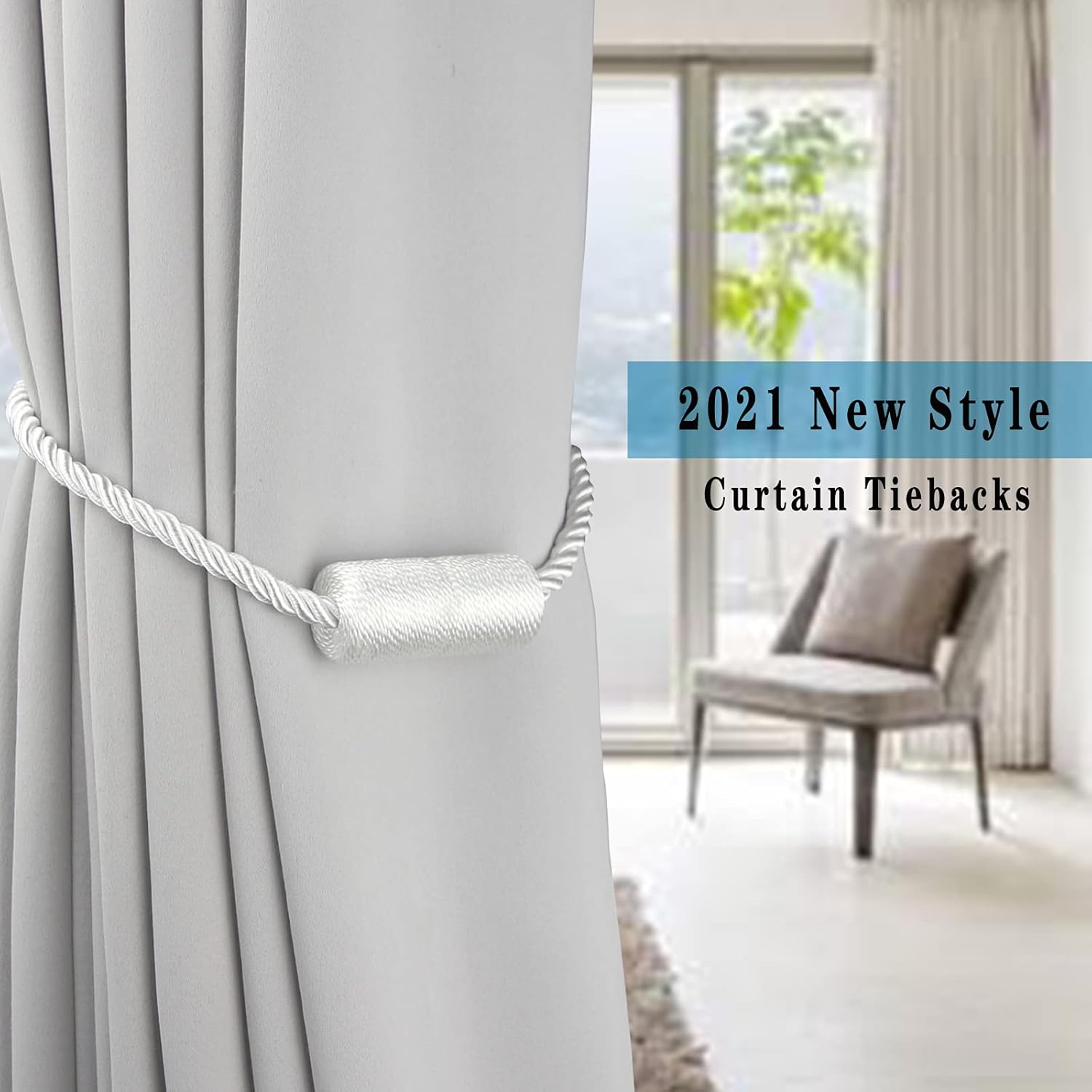 2 Pack White Strong Magnetic Curtain Tiebacks Outdoor Elegant Decorative Tie Backs Modern Rope Tiebacks for Drapes Window Curtain Holdbacks for Draperies - Image 6