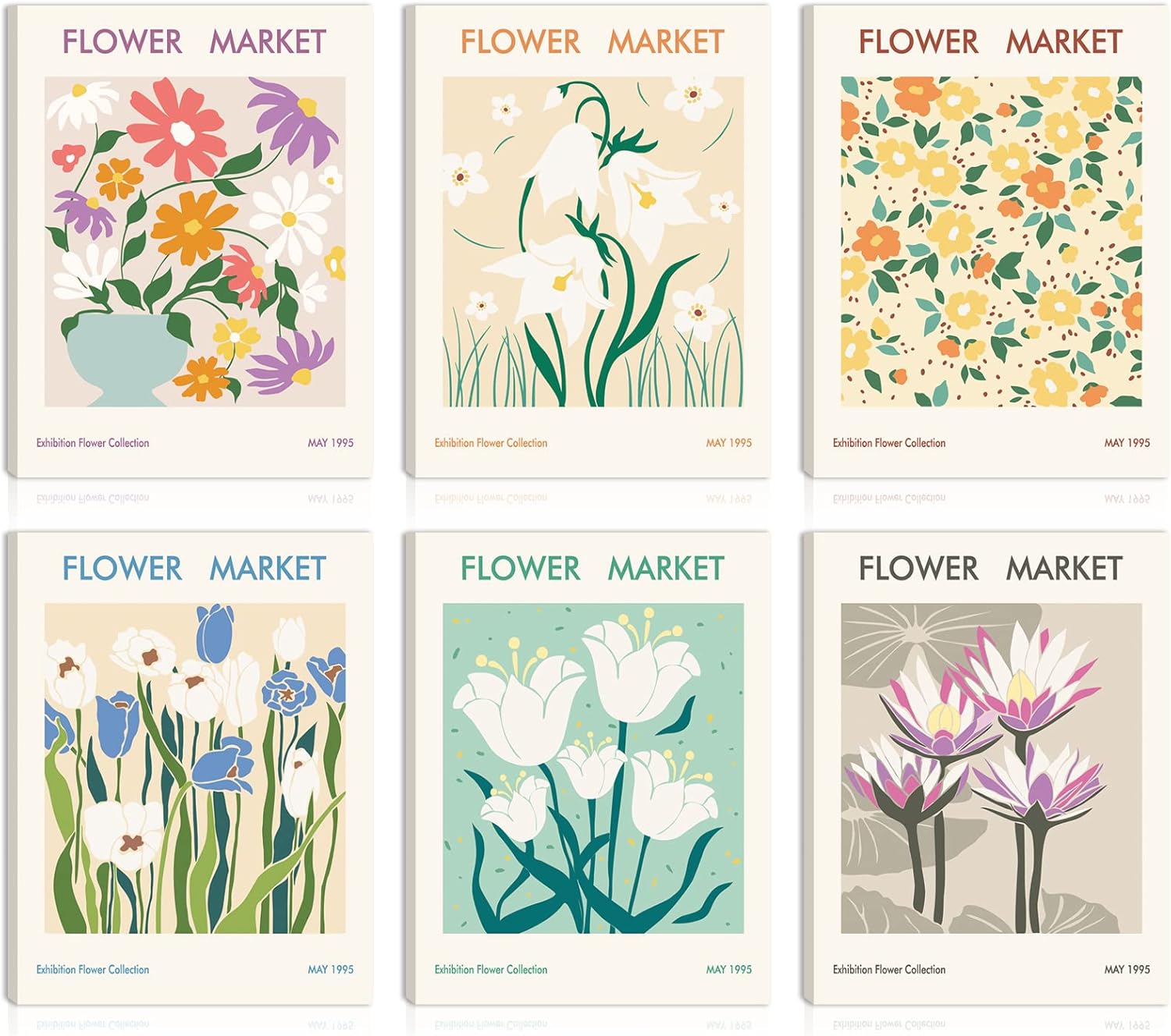 AUIAU Flower Market Wall Art Prints Matisse Art Poster Spring Floral Canvas Framed Print Room Aesthetic Decor for Girls Dorm Bedroom Gallery Living Room Decor 12x16 Inch Set of 6