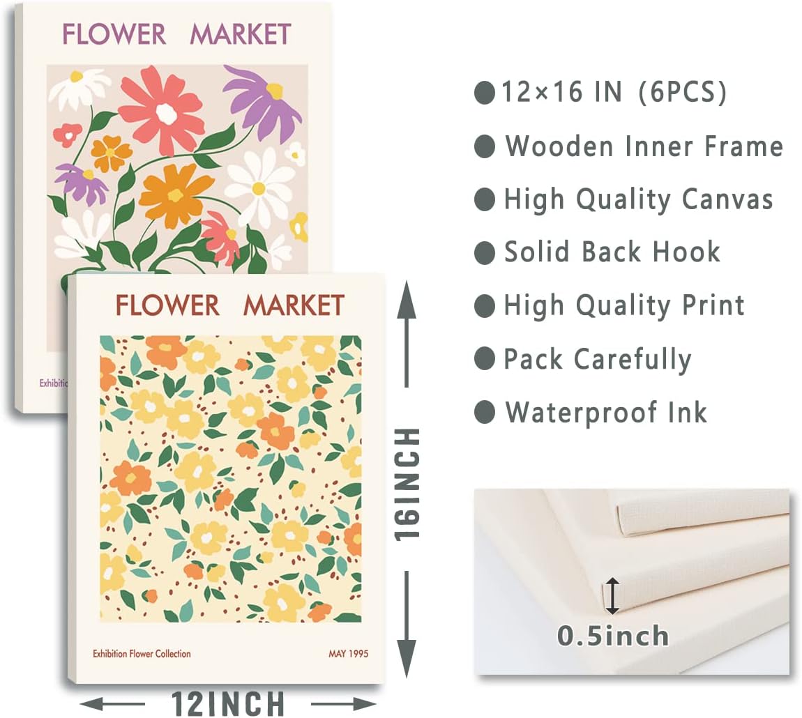 AUIAU Flower Market Wall Art Prints Matisse Art Poster Spring Floral Canvas Framed Print Room Aesthetic Decor for Girls Dorm Bedroom Gallery Living Room Decor 12x16 Inch Set of 6 - Image 7