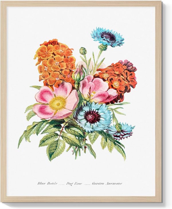 Botanical Canvas Wall Art Prints Vintage Art Picture Decor Framed Floral Painting Posters Colorful Flower Room Decor for Gallery Room Aesthetic Living Room Bathroom Decor, 8x10inch