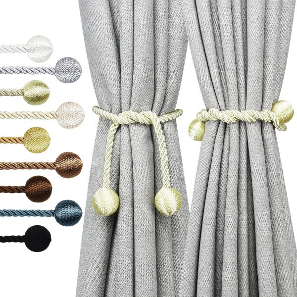 Curtain Tiebacks Ropes, 4pcs Decorative Handmade Tie Backs Curtain Holdbacks Holders Cord for Window Sheer Drapes Indoor Outdoor, Ivory White