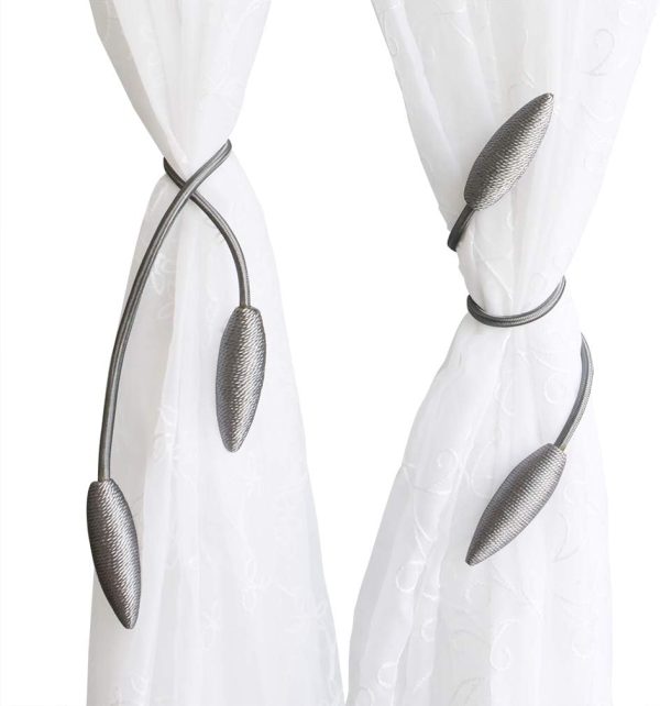 Valea Home 2 Pieces Curtain Tiebacks Clips Creative Window Drape Twist Tie Backs European Style Custom Made Curtain Holders Decorative Draperies Holdbacks, Silver Grey