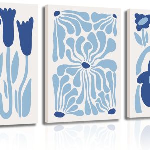 YFvrPt Matisse Flower Market Wall Art Framed 16x24 Inch Light Blue Abstract Plant Canvas Poster Prints Wall Decor Set of 3 Modern Minimalist Picture Gallery Painting Artwork for Bedroom Living Room